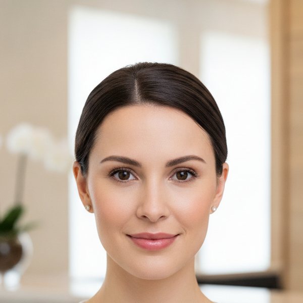 Camila, smiling, at the Fernmere Med Spa front desk